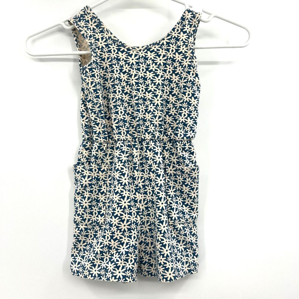 Alice + Ames Girls Size 5 Blue Daisy Floral Sleeveless Romper Pockets USA Made